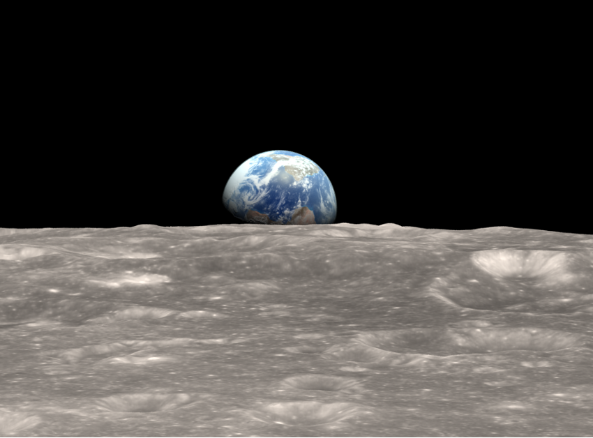 A view of the moon rising from space.