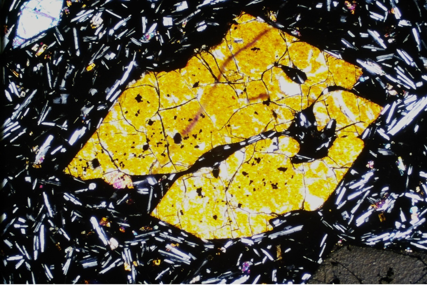 Thin section image (crossed polars) of an olivine basal.