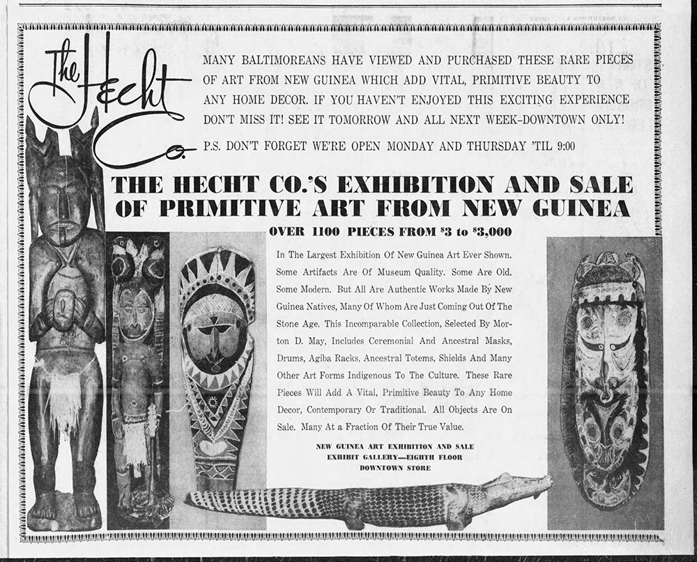 Newspaper ad for a 1964 exhibition sale at Hecht's department store in Baltimore.