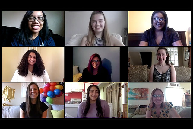 A screenshot of students on a Zoom.