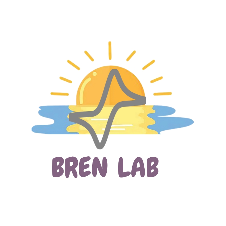Illustration of the sun setting over water with the words Bren Lab.