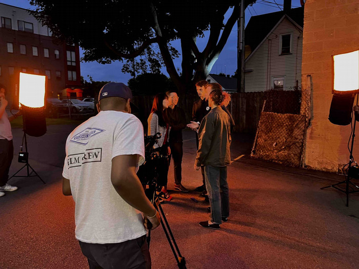 Behind the scenes shot of 'Race to the Tree'