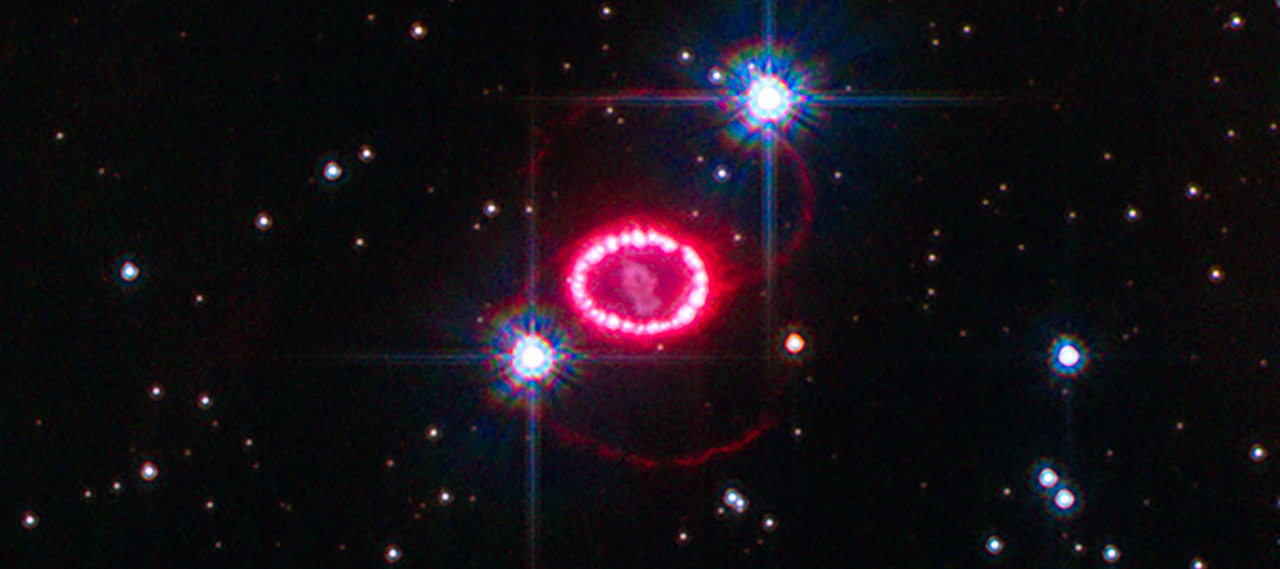 This 2010 NASA image from the Hubble Space Telescope shows the entire region around Supernova 1987A.