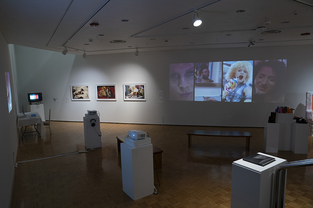 A view of the darkened room where the event was held.